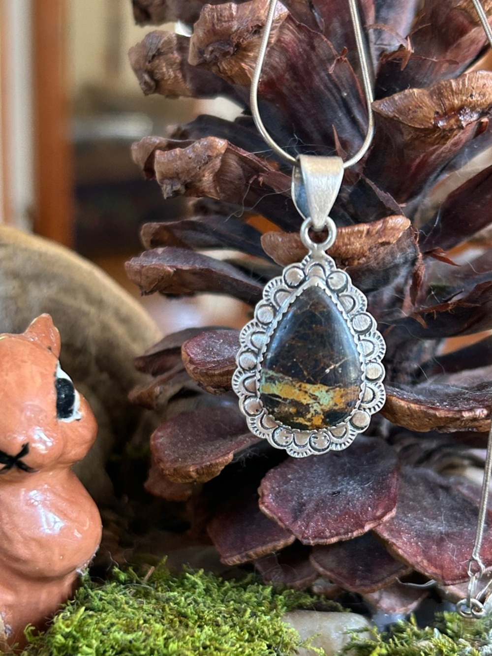 925 Sterling Beautiful blackjack turquoise necklace